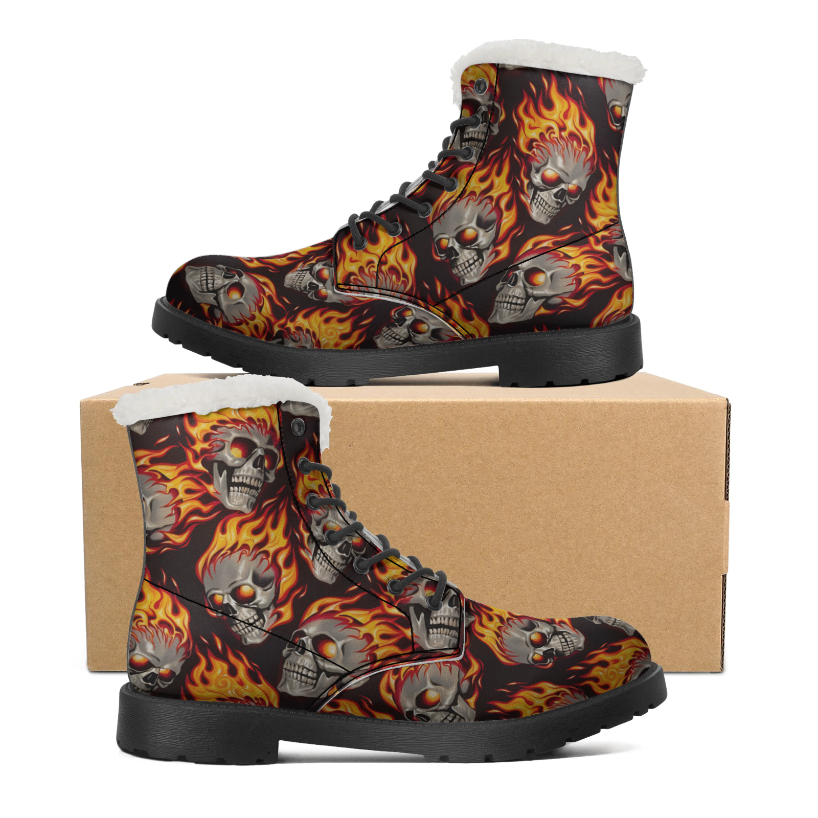 Women Shoes Us To Eu - Fire Skull Patterns Snow Boots for