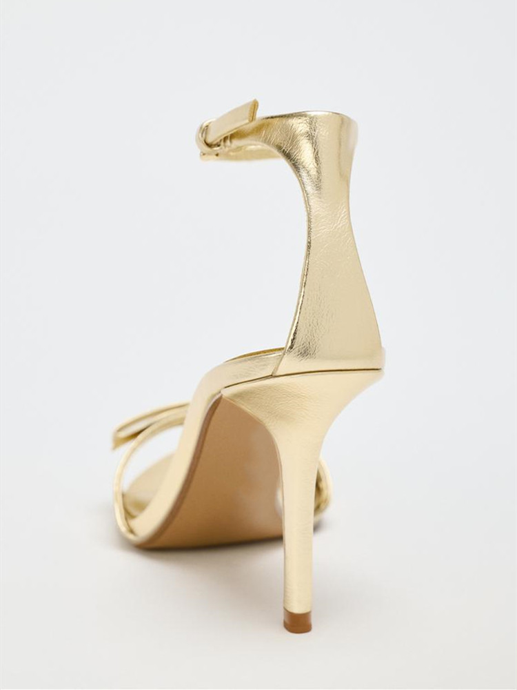 Elegant Golden Bow Brand High  - Metallic Heel Sandal review and price