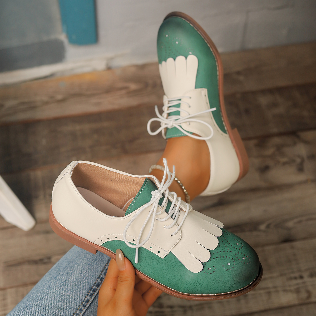 Red Green Color Mixed Brogue S - Oxford Lace Up Women review and price