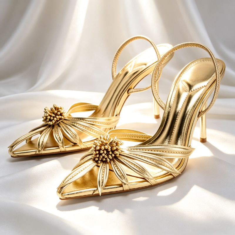 Luxury Gold Floral Detail Slin - Metallic Heel Sandal review and price