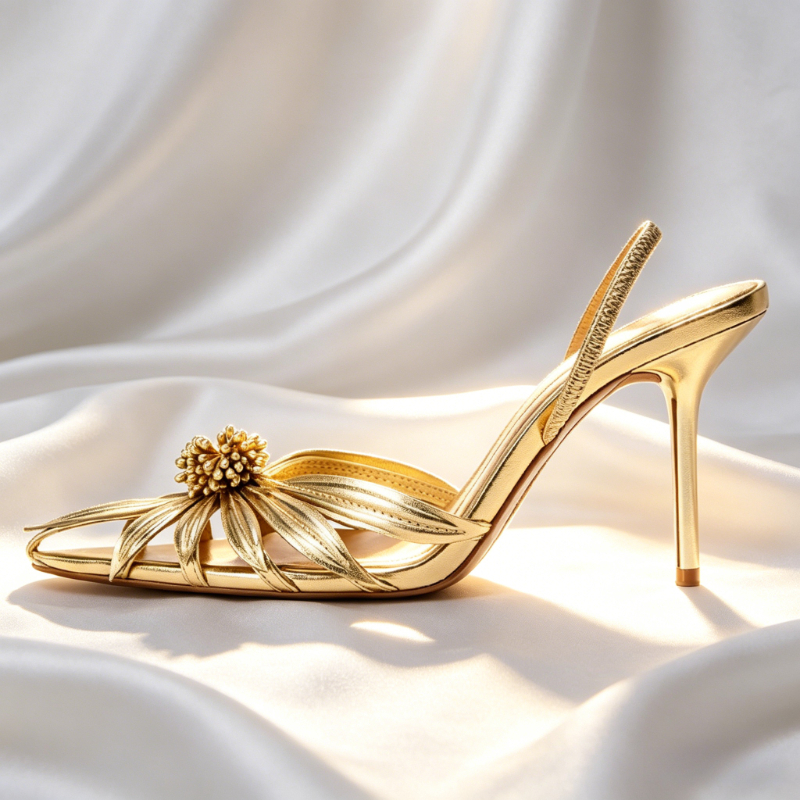 Luxury Gold Floral Detail Slin - Metallic Heel Sandal review and price