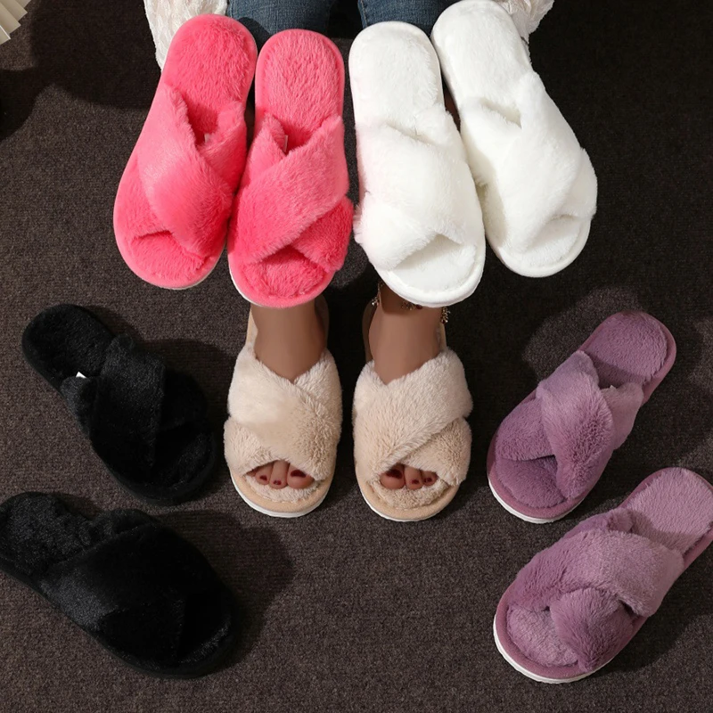 Cross Warm Fluffy Furry Slippe - Women'S Shoes Non Slip review and price