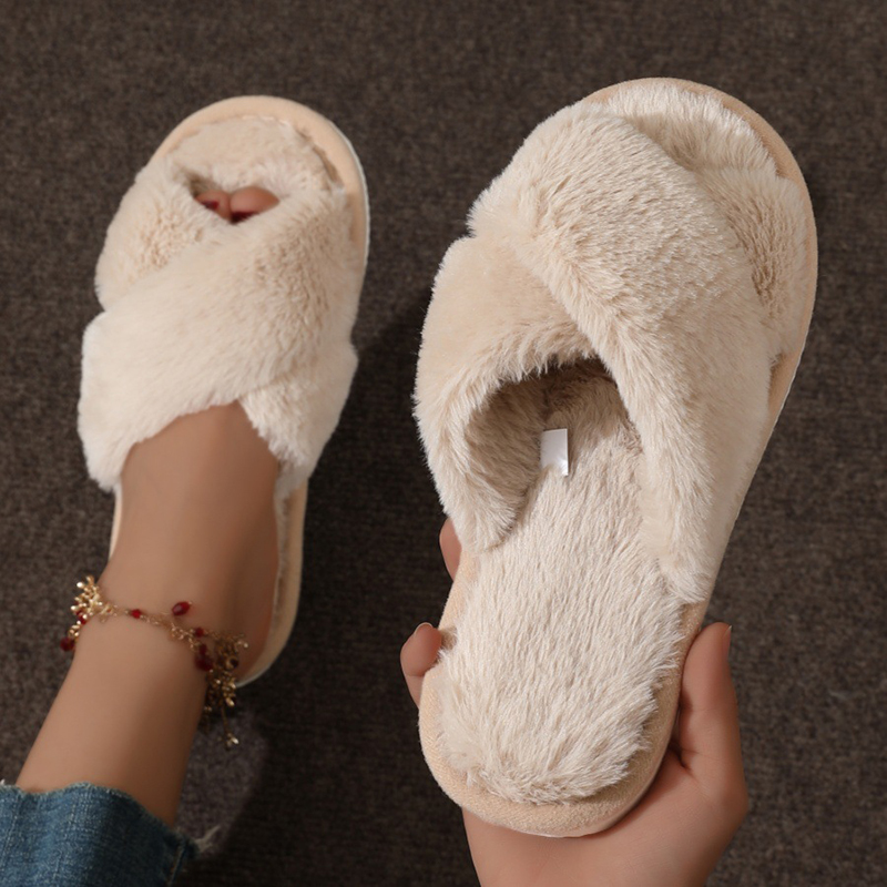 Cross Warm Fluffy Furry Slippe - Women'S Shoes Non Slip review and price
