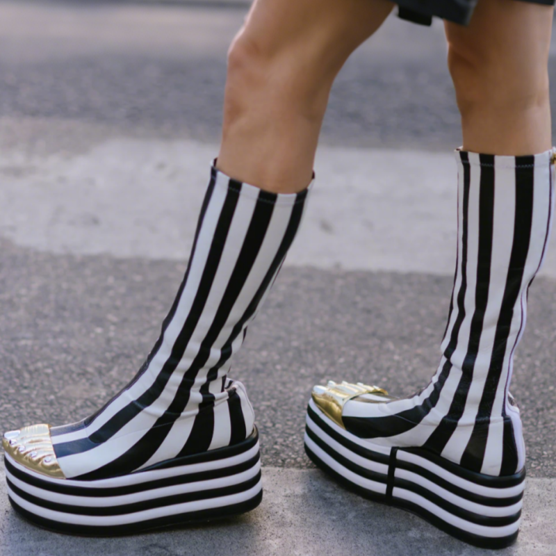 Black White Striped Metal Deco - Women Shoes Size Chart review and price
