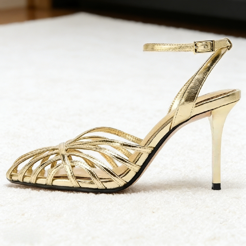 Sexy Gold Hollow Narrow Band H - Metallic Heel Sandal review and price