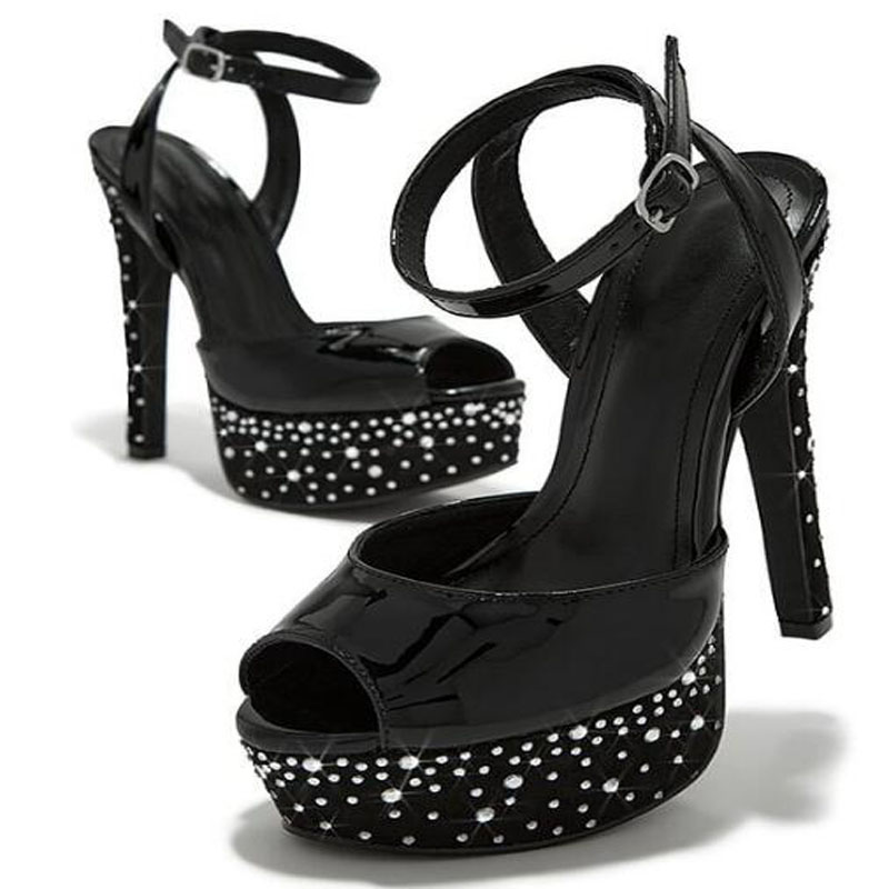 Luxury Women Gold Black Shiny  - Metallic Heel Sandal review and price